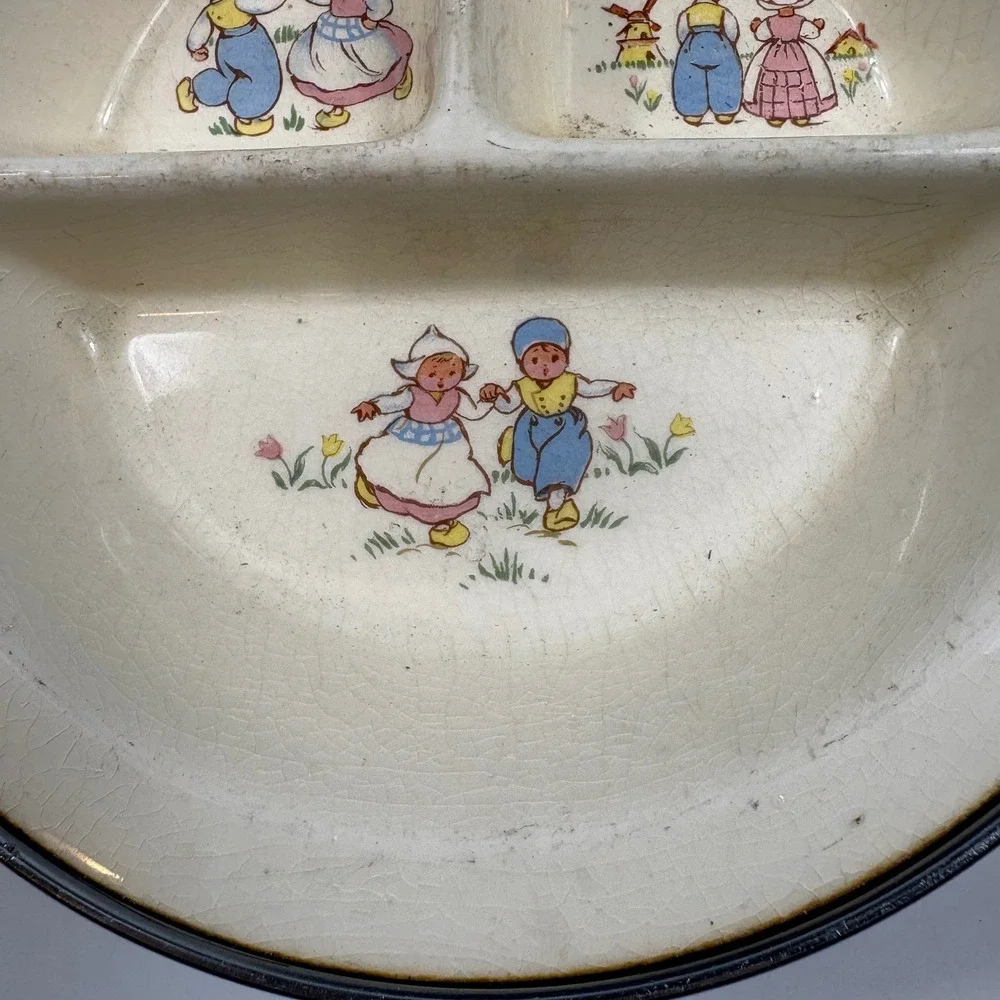 Vintage Excello‎ Baby Warming Dish Dutch Children Divided Plate MCM